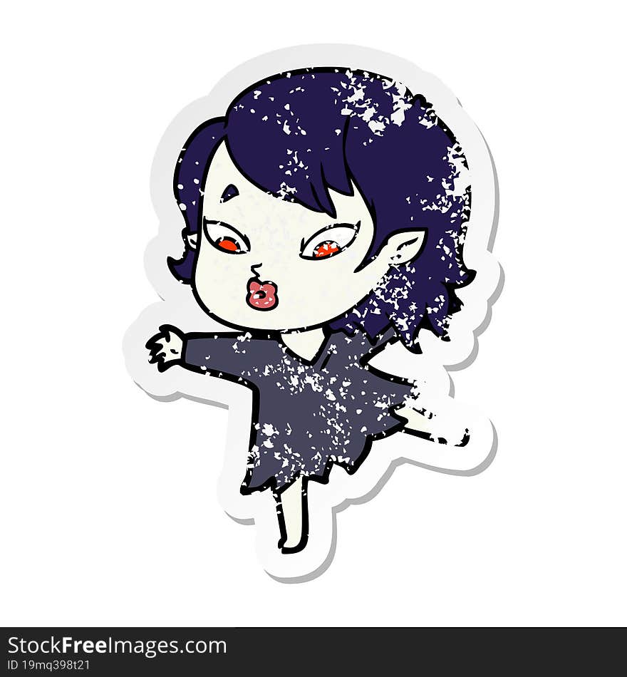 distressed sticker of a cute cartoon vampire girl