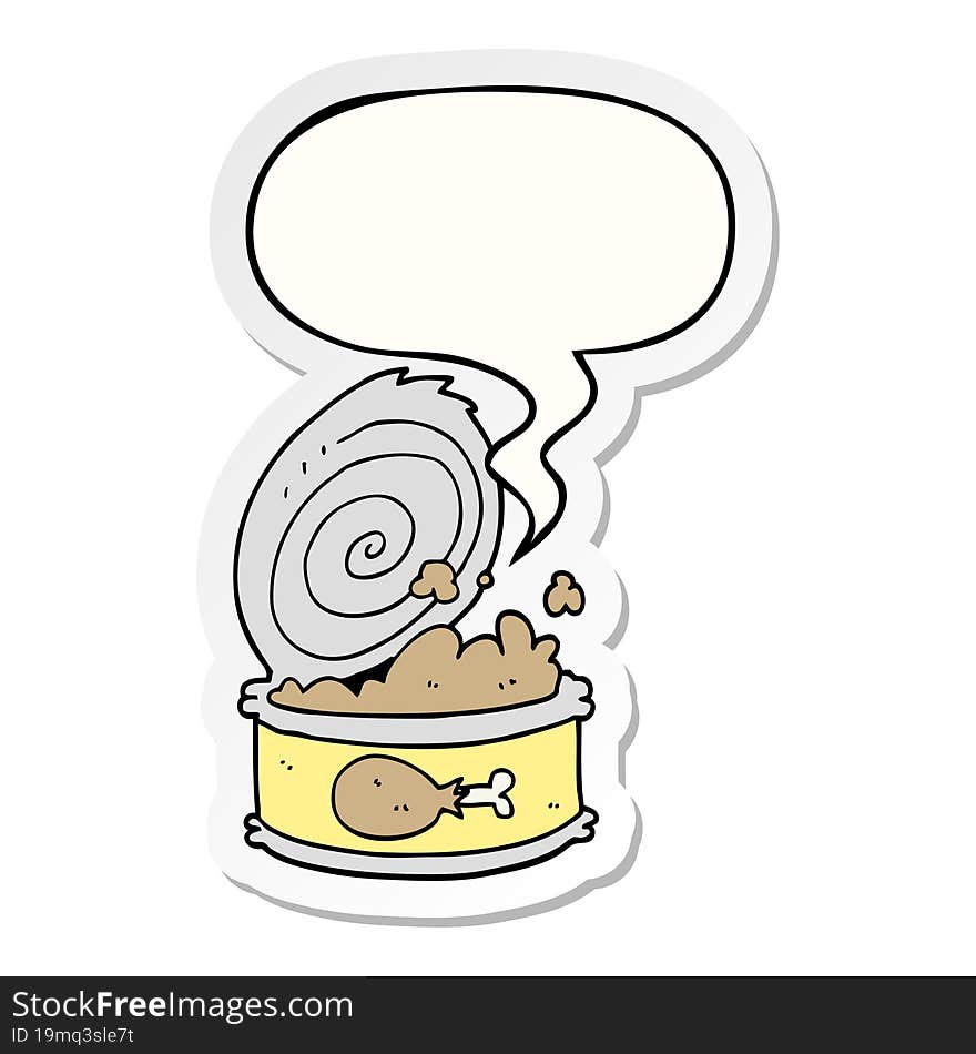 cartoon canned food with speech bubble sticker