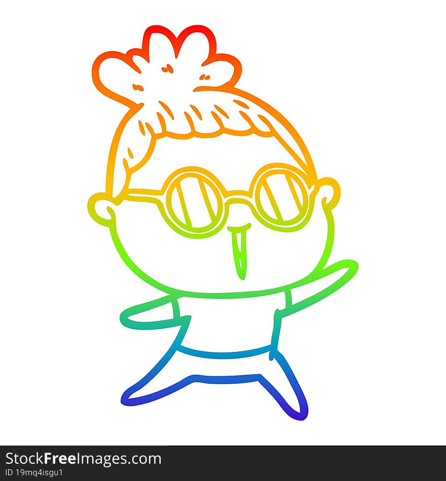 rainbow gradient line drawing cartoon woman wearing spectacles