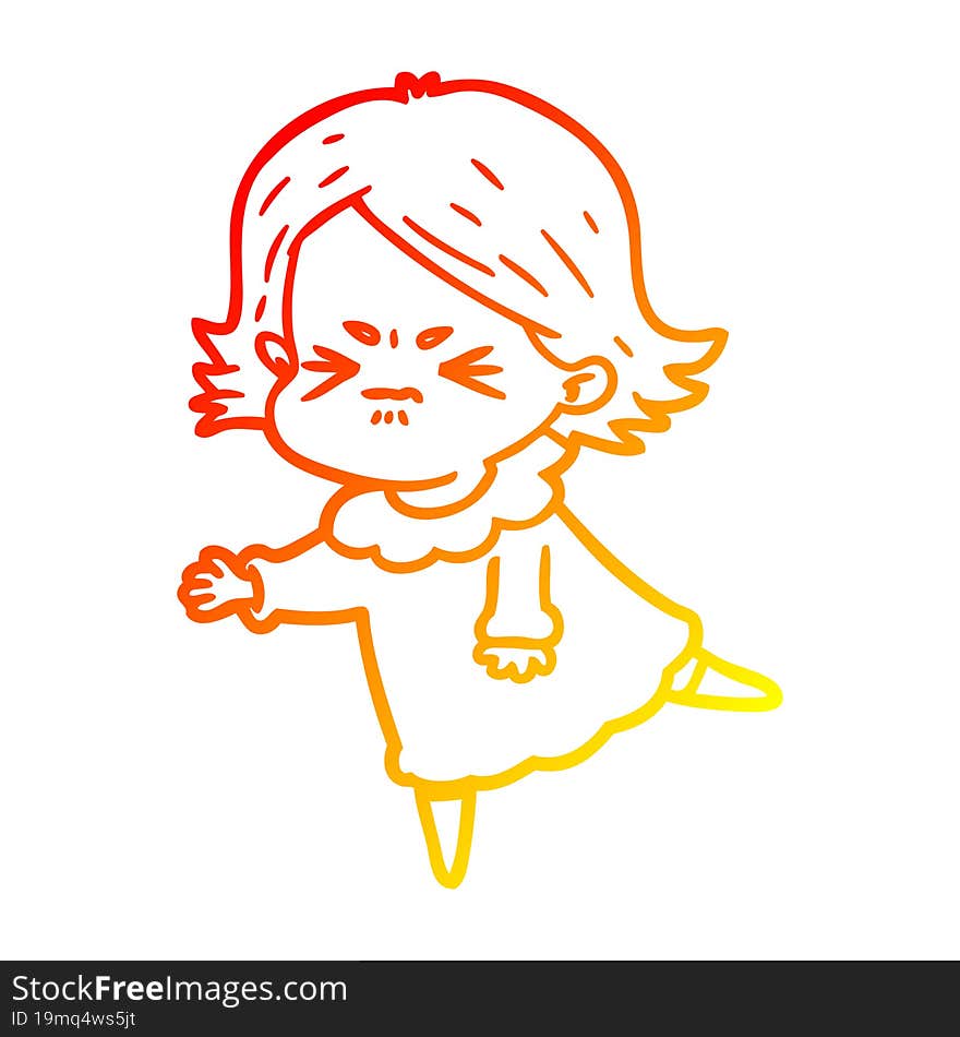 warm gradient line drawing of a cartoon angry woman