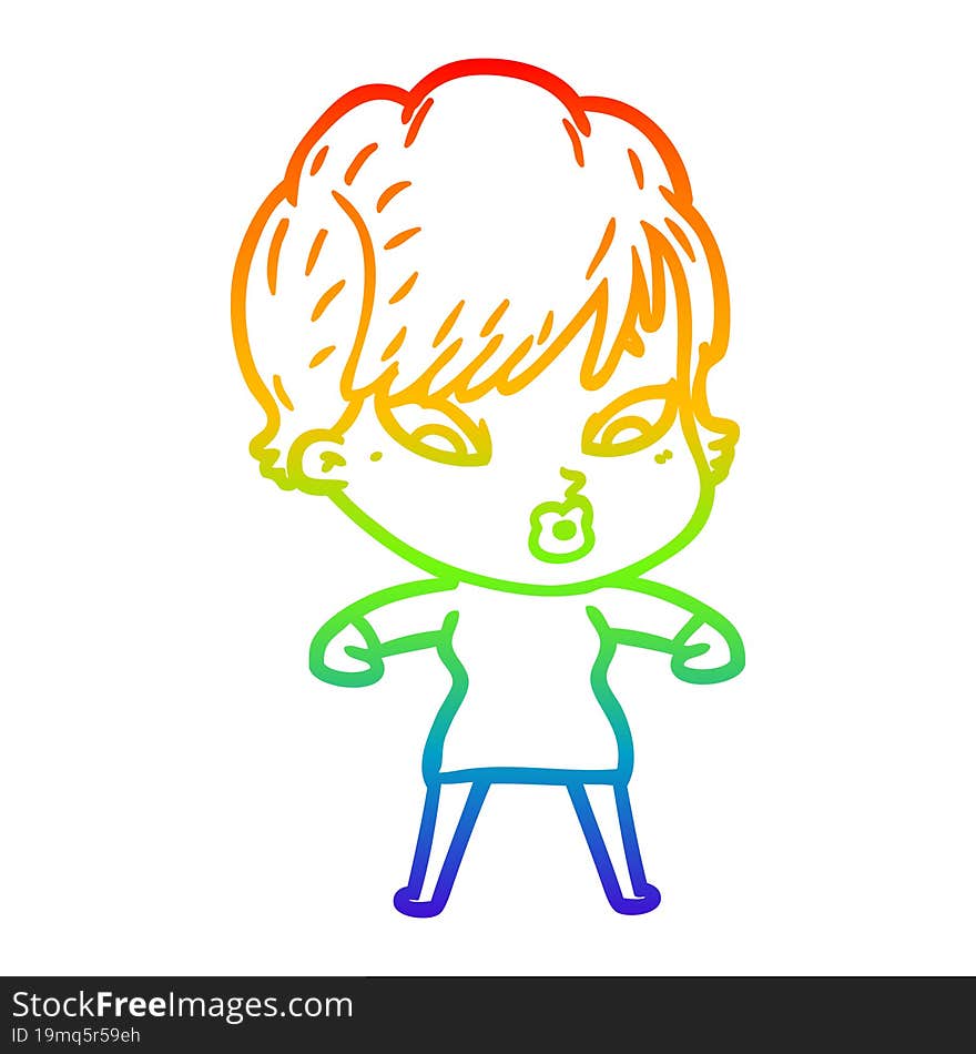 rainbow gradient line drawing of a cartoon woman