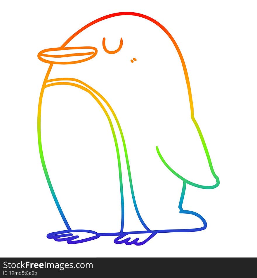 rainbow gradient line drawing cartoon penguin