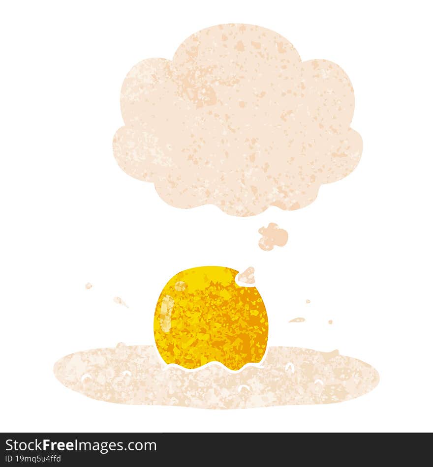 cartoon fried egg and thought bubble in retro textured style