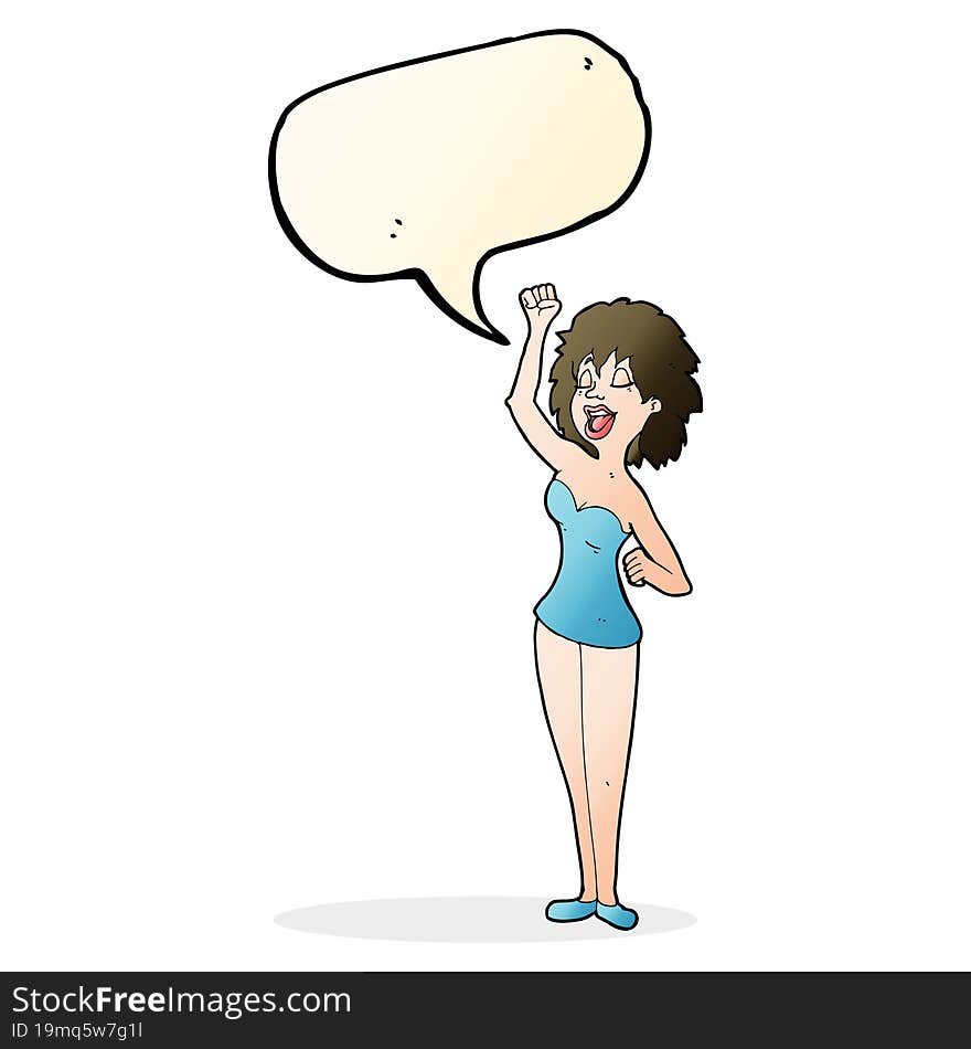 cartoon dancing woman with speech bubble