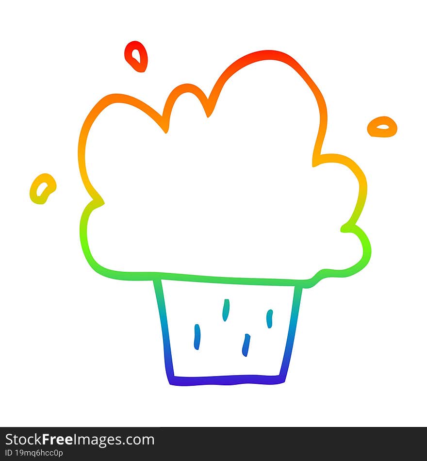 rainbow gradient line drawing of a cartoon cupcake