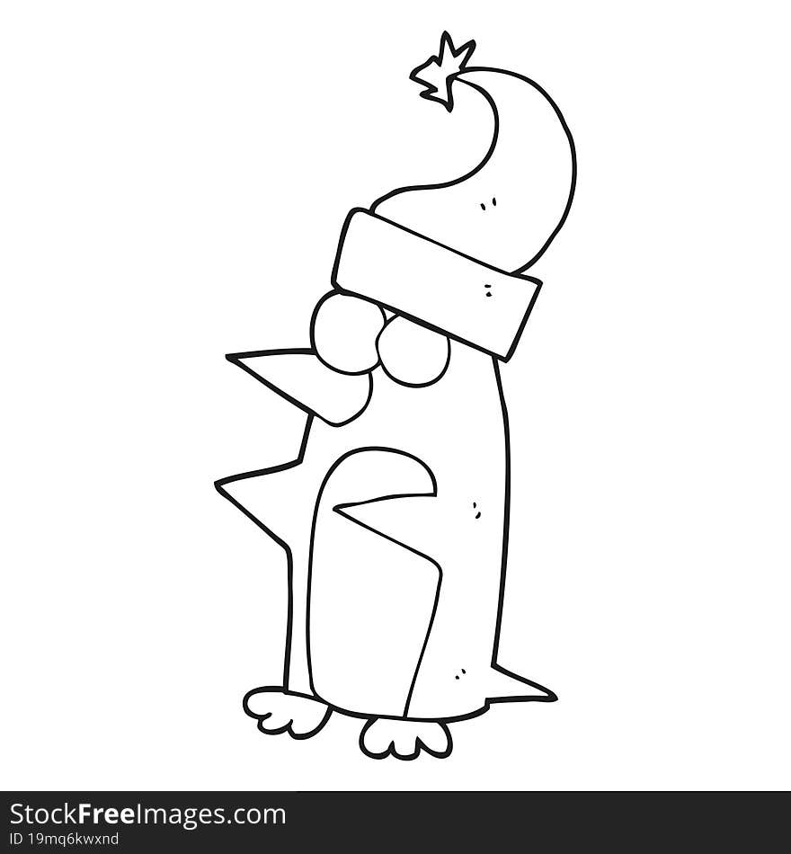 black and white cartoon christmas penguin