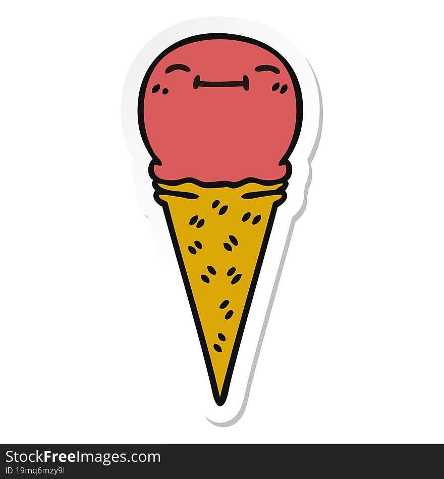 sticker of a quirky hand drawn cartoon happy ice cream