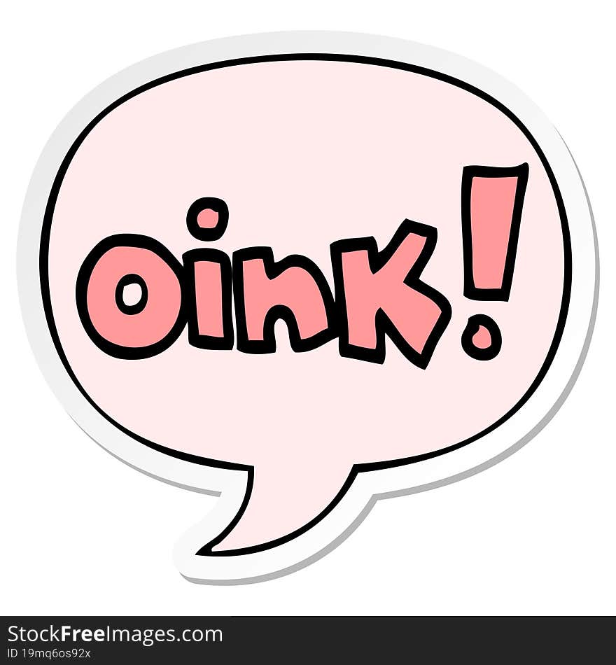 cartoon word oink and speech bubble sticker