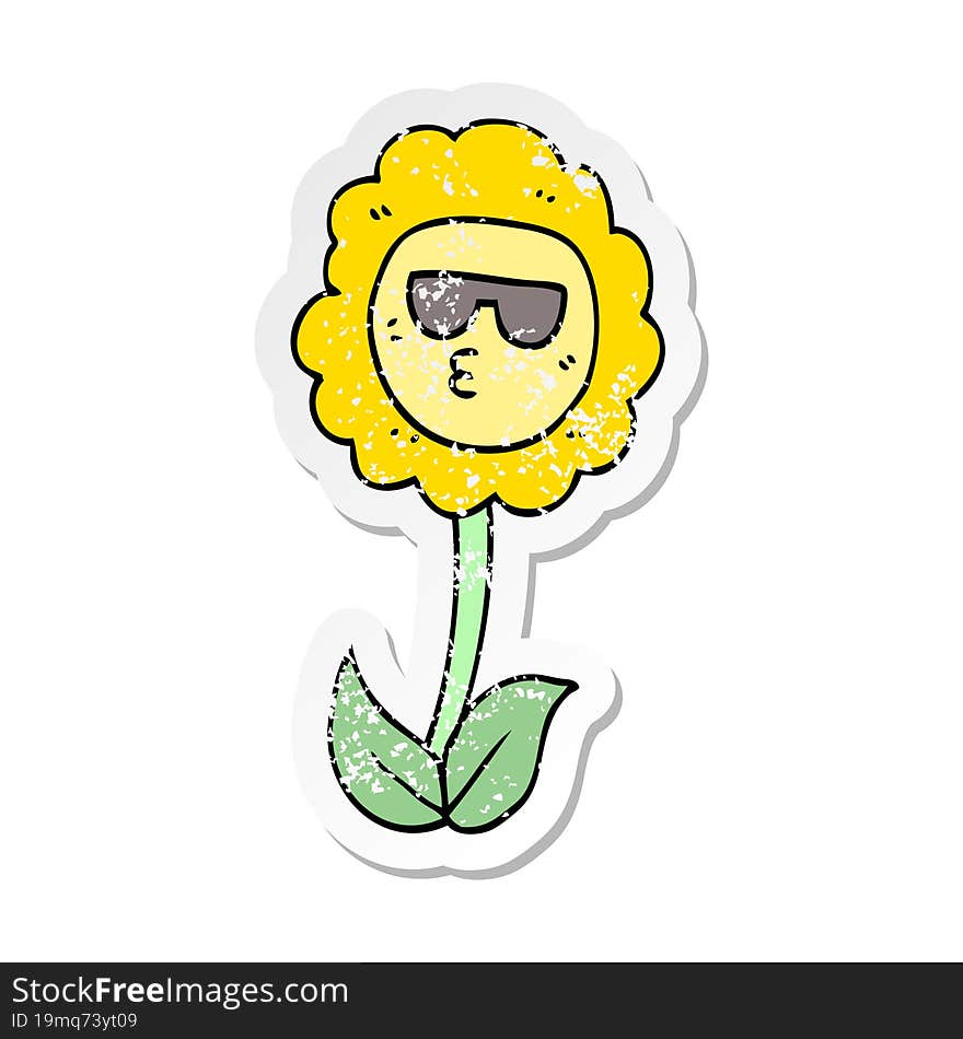 distressed sticker of a cartoon flower