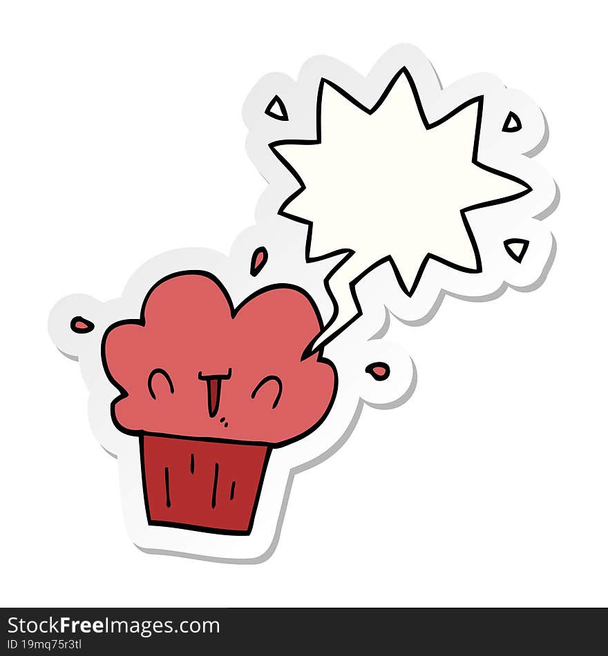 Cartoon Cupcake And Speech Bubble Sticker