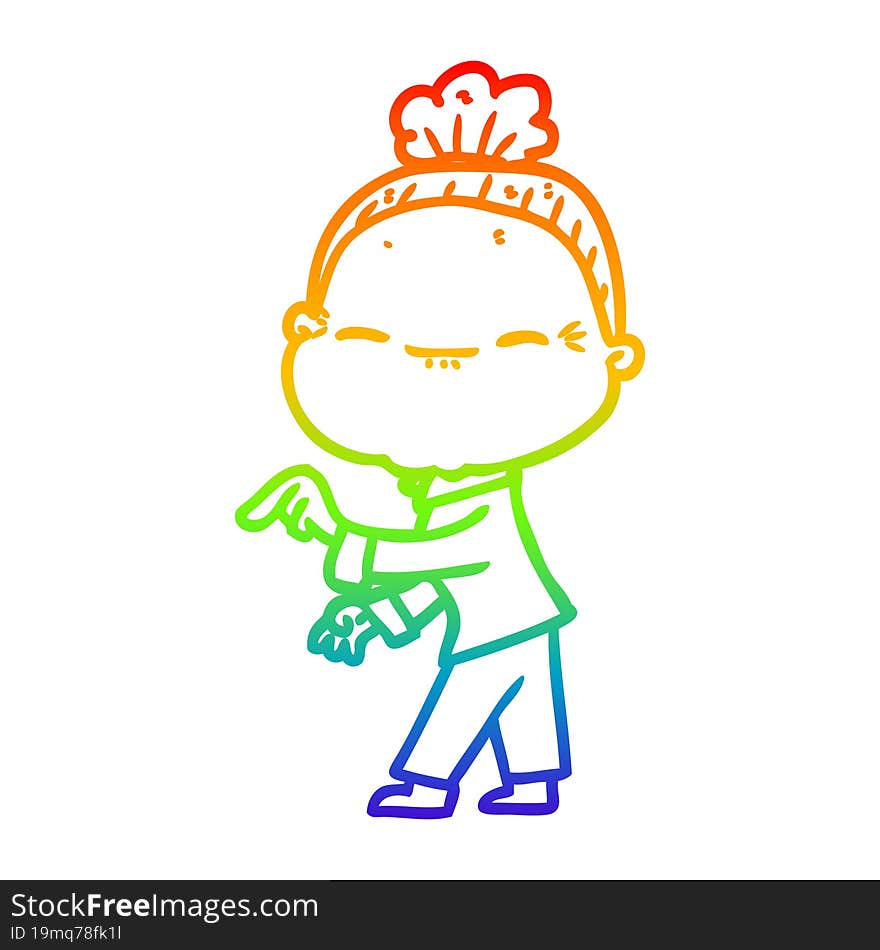 rainbow gradient line drawing cartoon peaceful old woman