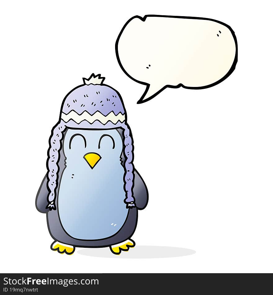 Speech Bubble Cartoon Penguin Wearing Hat