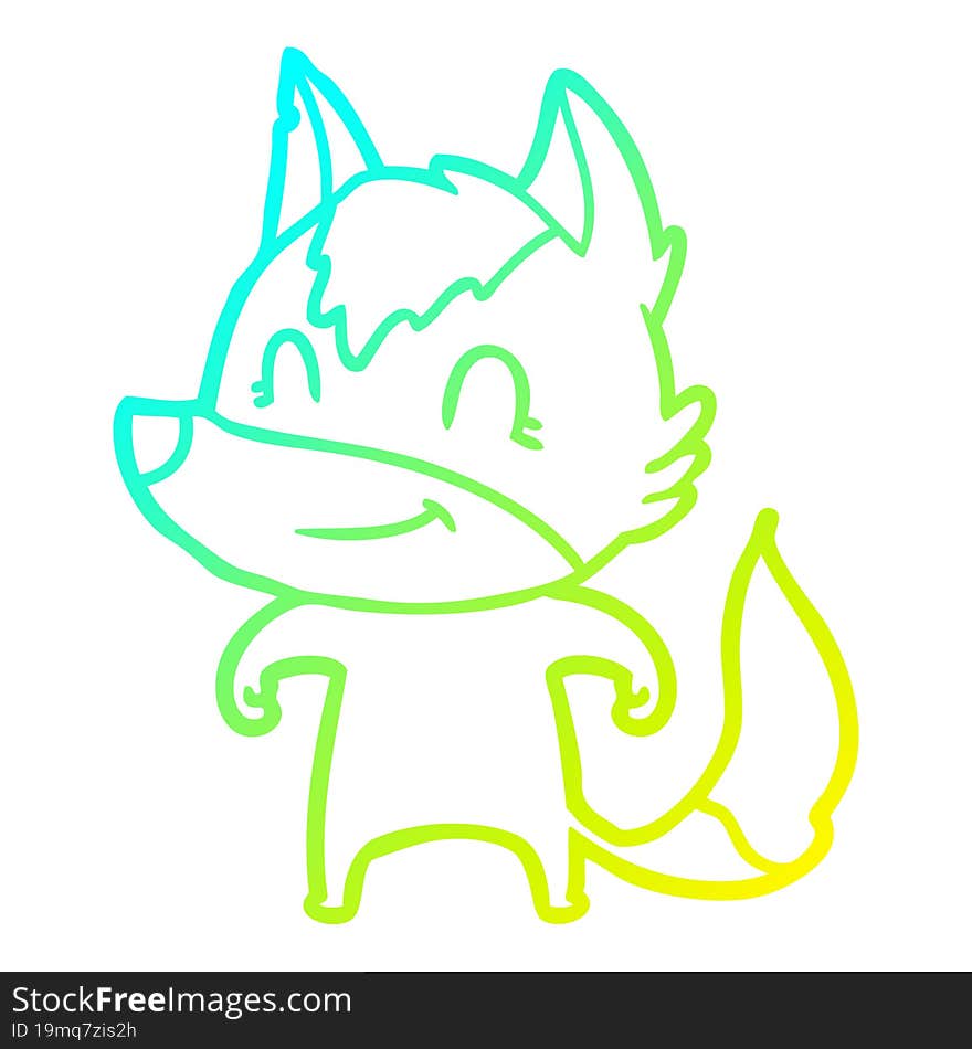 Cold Gradient Line Drawing Friendly Cartoon Wolf