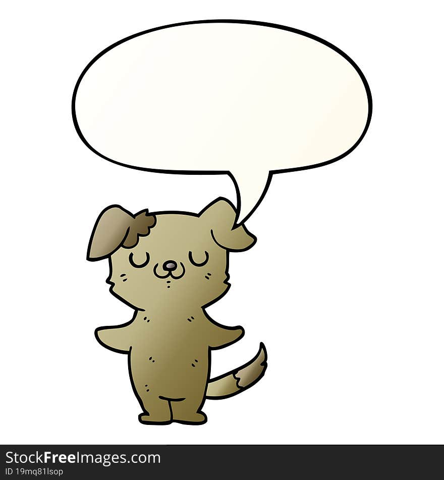 cartoon puppy and speech bubble in smooth gradient style