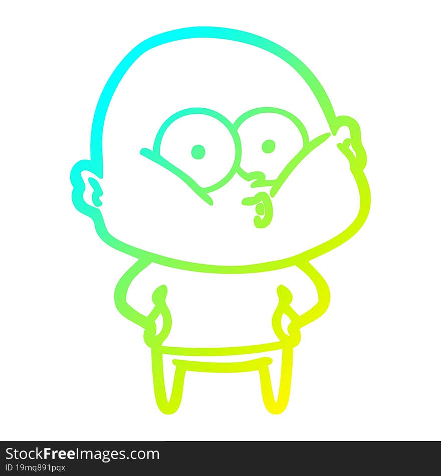 cold gradient line drawing cartoon bald man staring