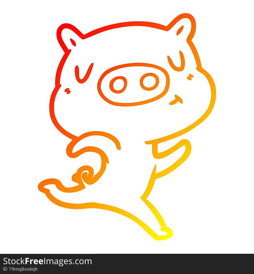 warm gradient line drawing cartoon content pig running