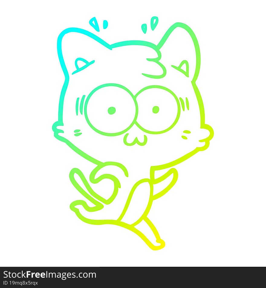 cold gradient line drawing cartoon surprised cat running