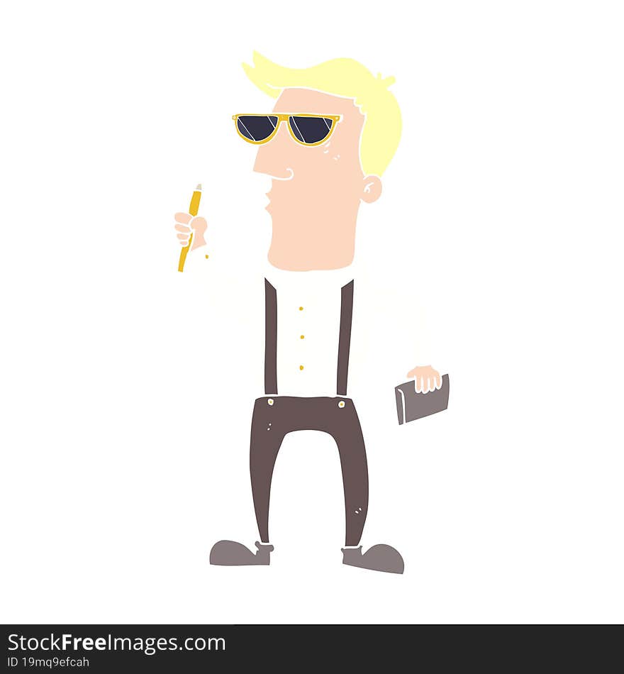 flat color illustration of a cartoon man with notebook