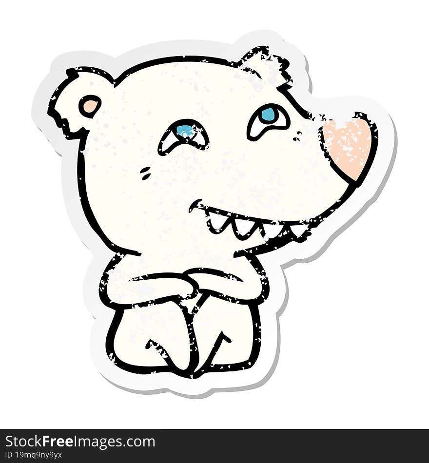 distressed sticker of a cartoon polar bear showing teeth