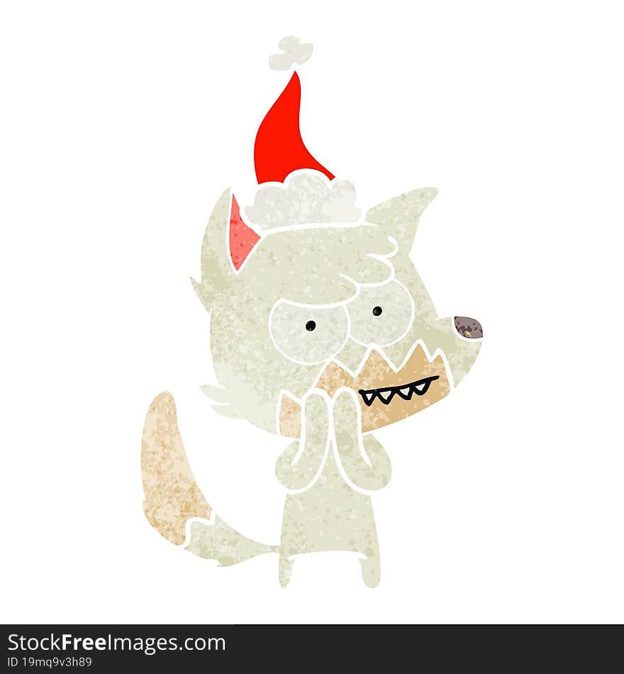 retro cartoon of a grinning fox wearing santa hat