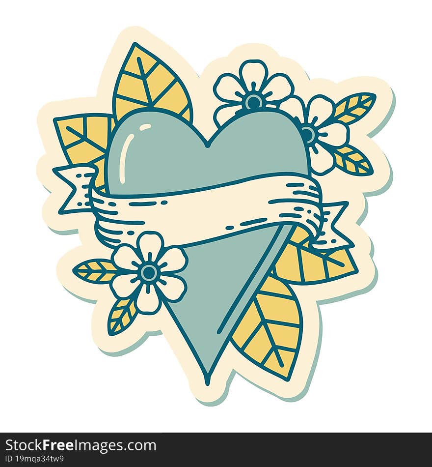 sticker of tattoo in traditional style of a heart and banner. sticker of tattoo in traditional style of a heart and banner