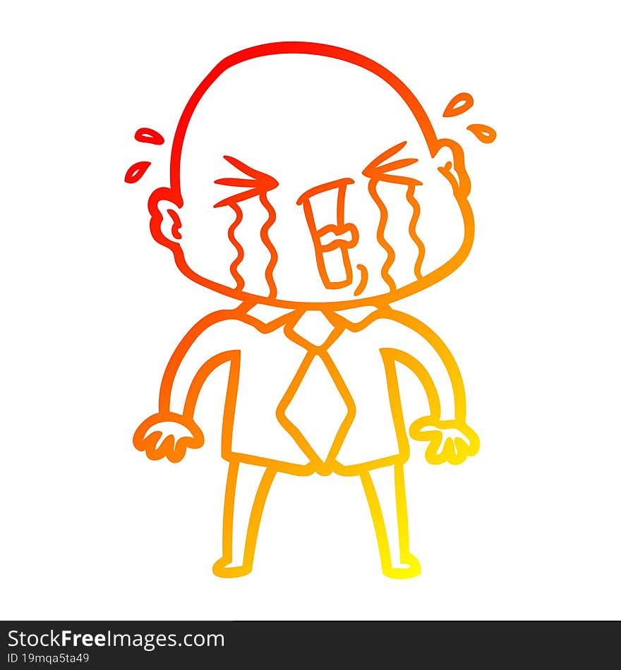 Warm Gradient Line Drawing Cartoon Crying Bald Man