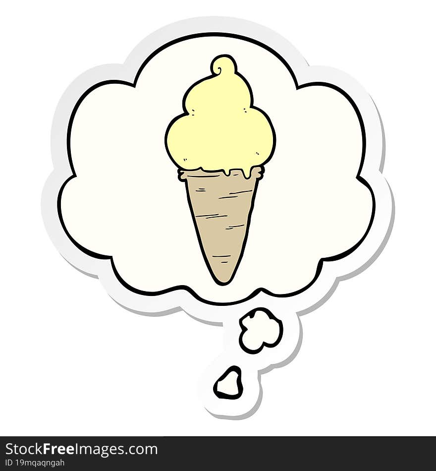 cartoon ice cream and thought bubble as a printed sticker