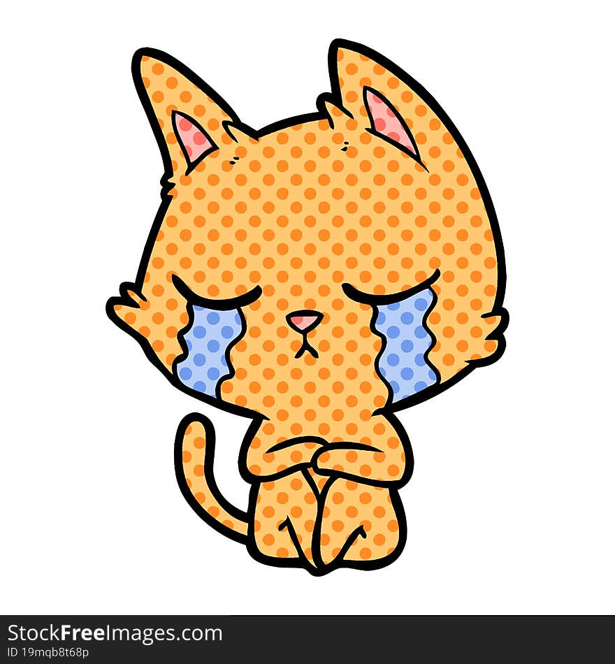 crying cartoon cat sitting. crying cartoon cat sitting