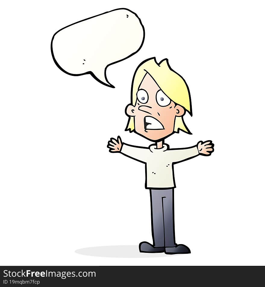 cartoon frightened man with speech bubble