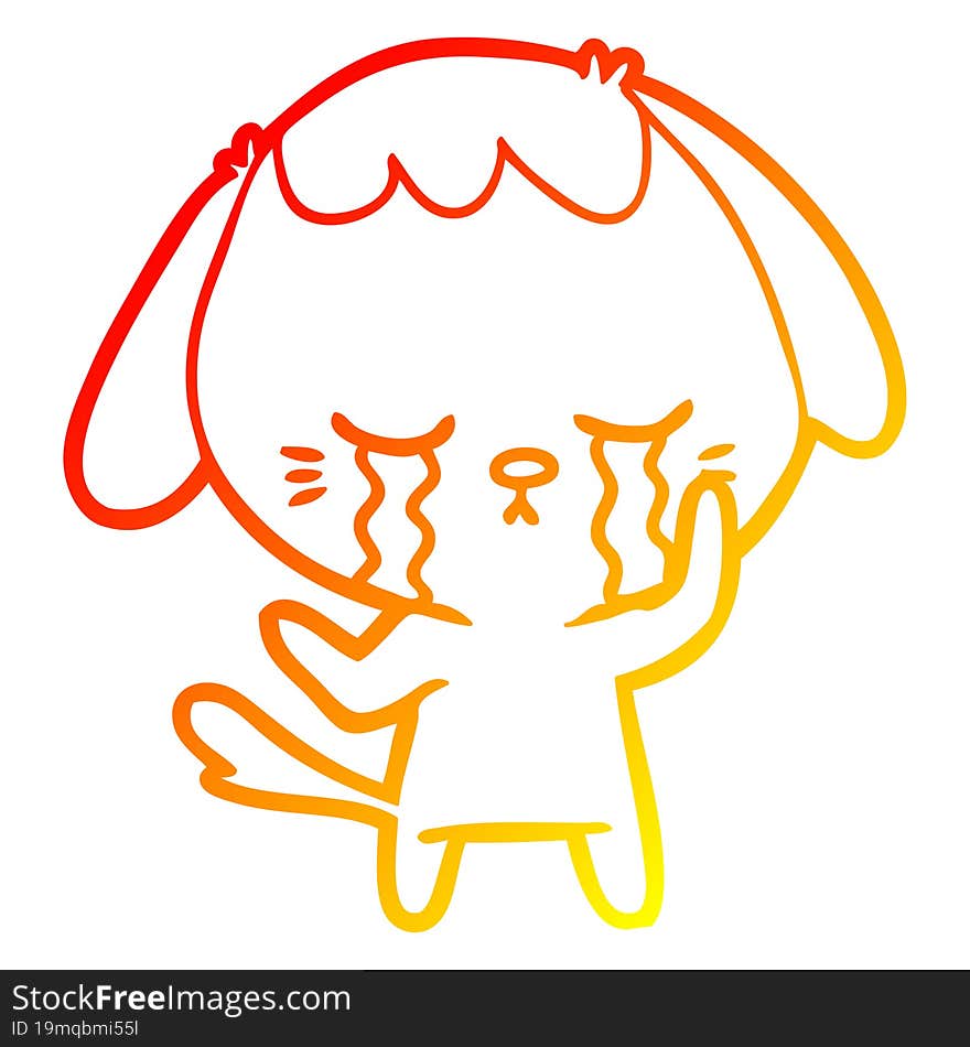 warm gradient line drawing of a cute puppy crying cartoon