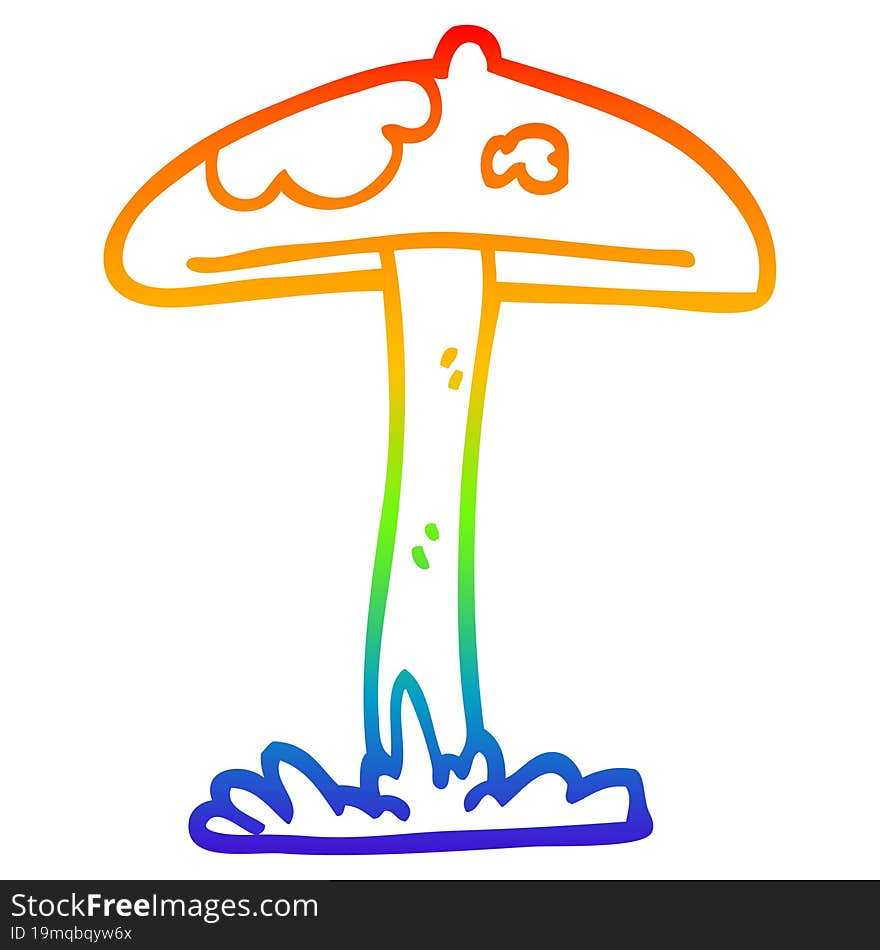 rainbow gradient line drawing of a cartoon mushroom