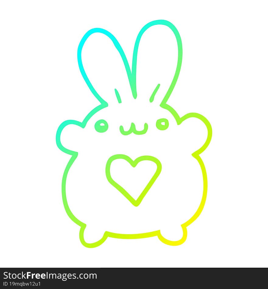 cold gradient line drawing of a cute cartoon rabbit with love heart