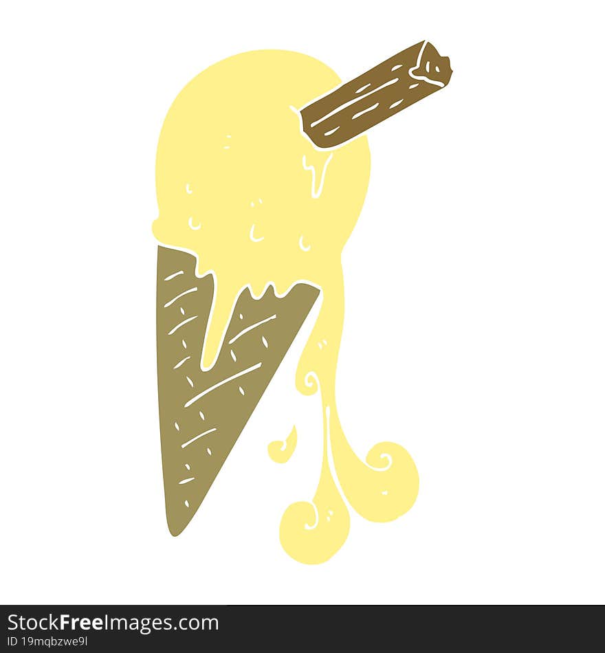 Flat Color Illustration Of A Cartoon Ice Cream Cone