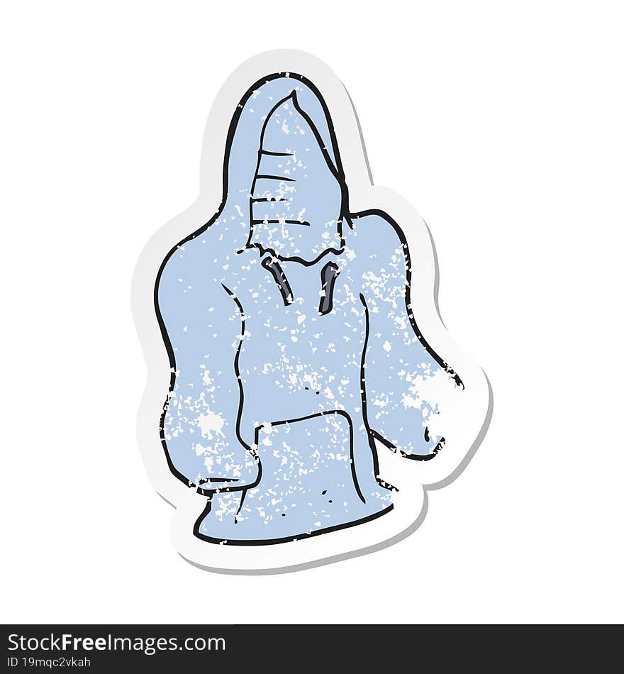 Retro Distressed Sticker Of A Cartoon Hooded Top