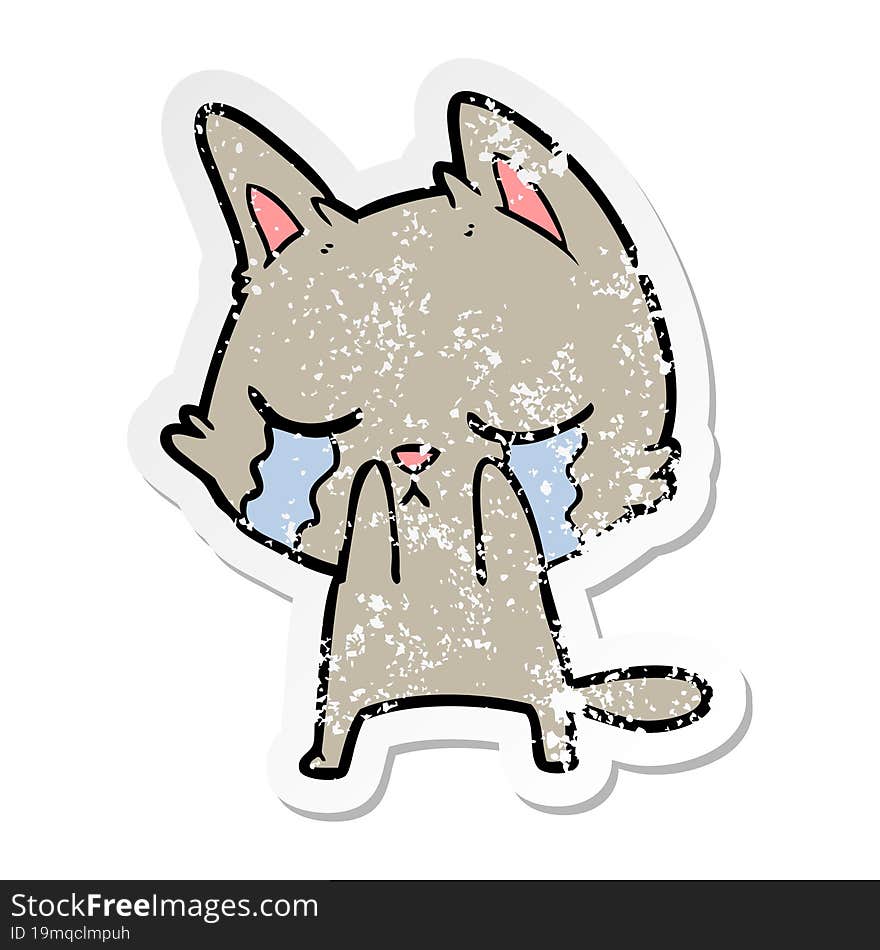 distressed sticker of a crying cartoon cat