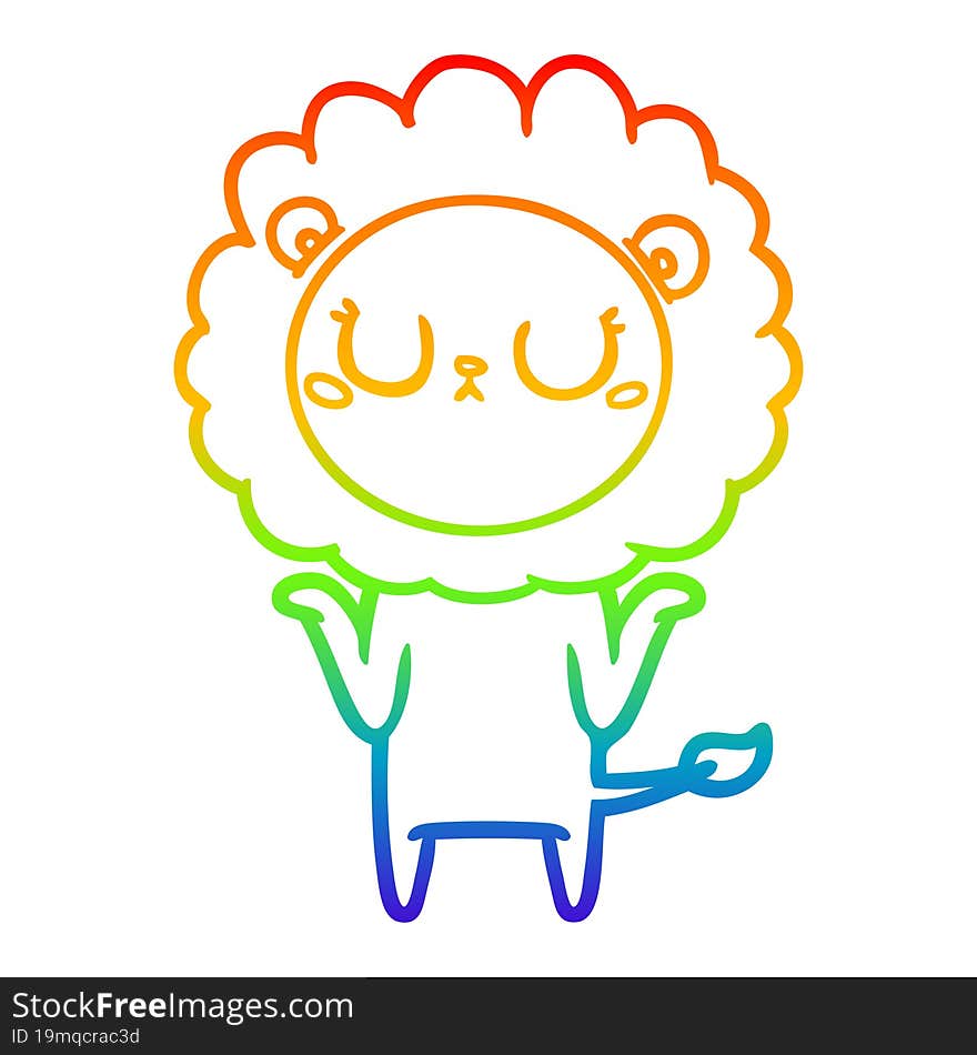 rainbow gradient line drawing of a cartoon lion