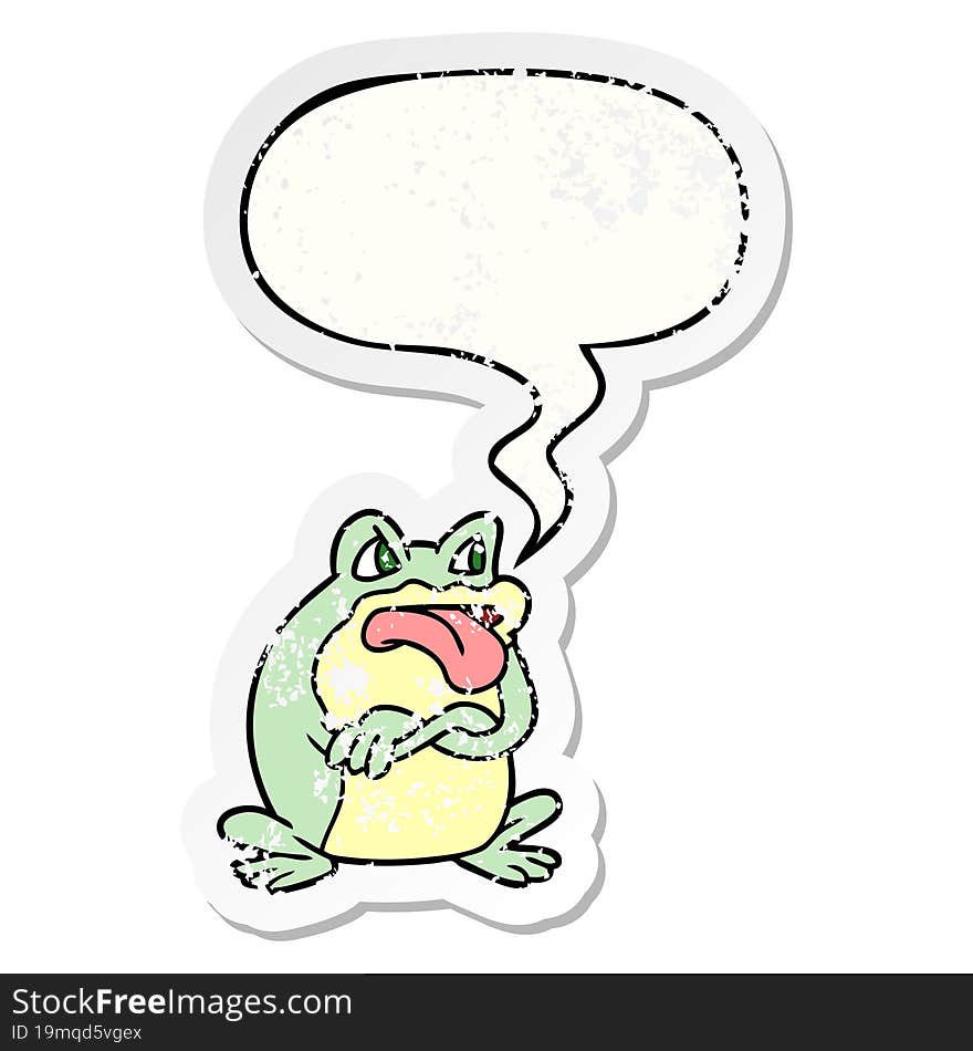 grumpy cartoon frog and speech bubble distressed sticker