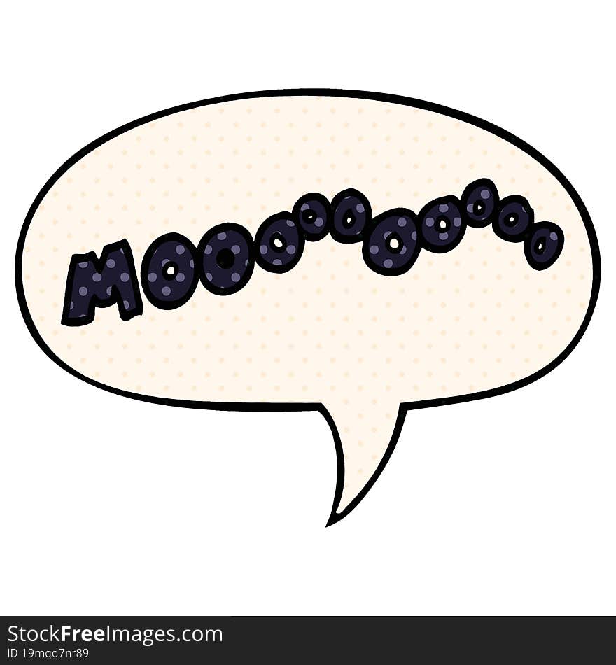 cartoon moo noise and speech bubble in comic book style