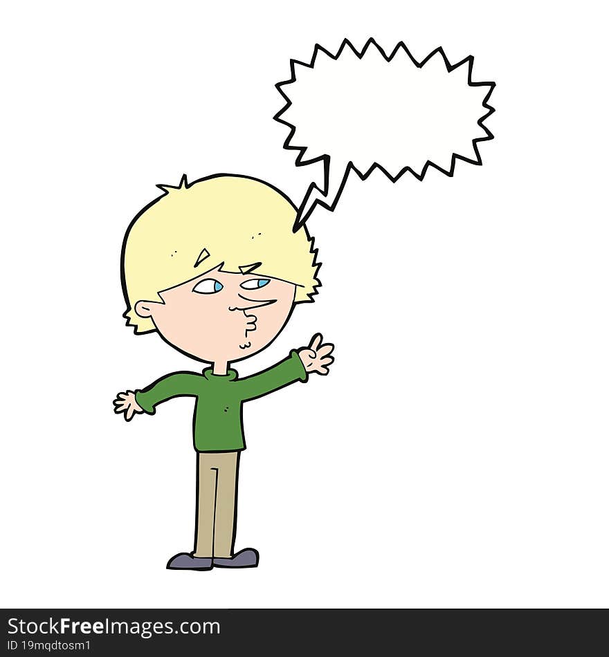 Cartoon Worried Man Reaching With Speech Bubble