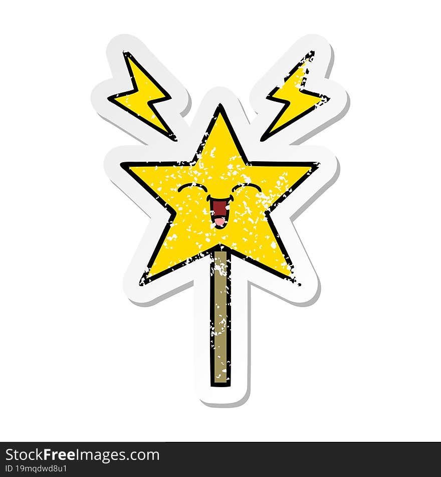 distressed sticker of a cute cartoon magic wand