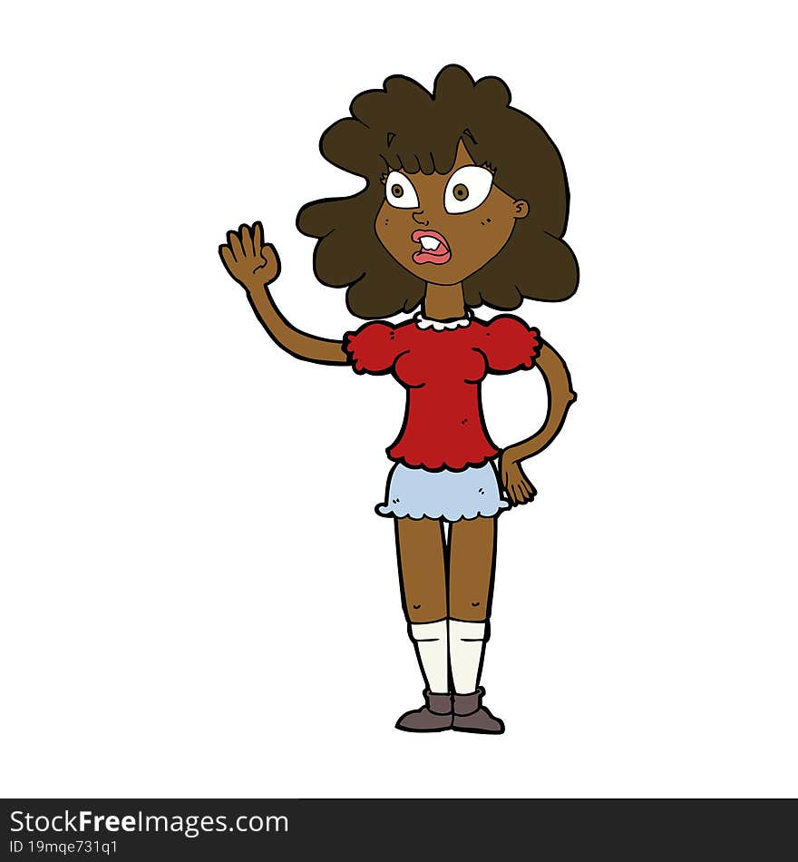 Cartoon Worried Woman Waving