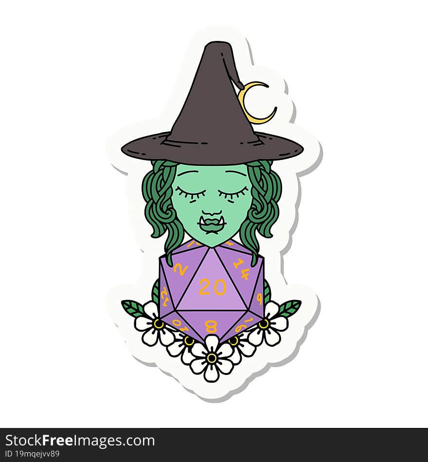 half orc wizard with natural twenty dice roll sticker