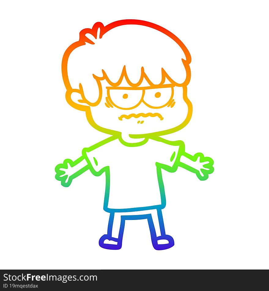 Rainbow Gradient Line Drawing Annoyed Cartoon Boy