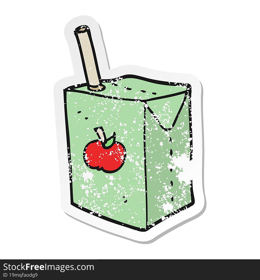 distressed sticker of a cartoon apple juice box