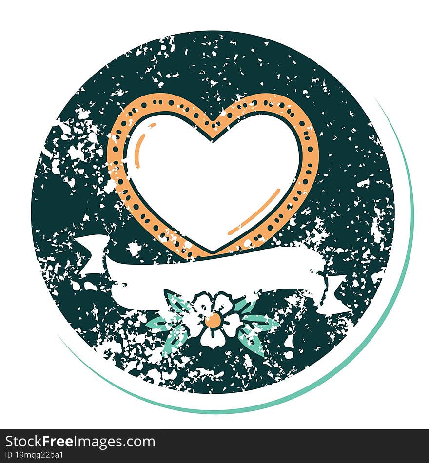 distressed sticker tattoo style icon of a heart and banner