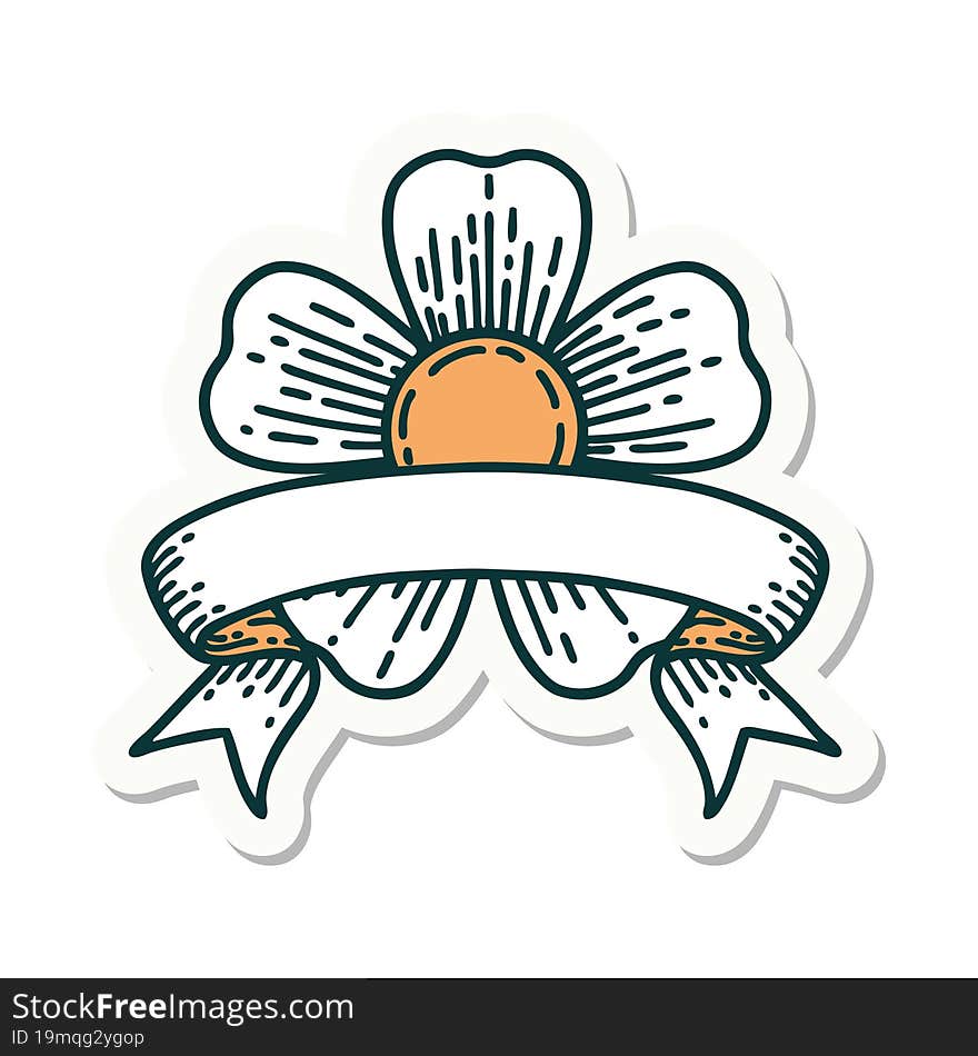 tattoo sticker with banner of a flower