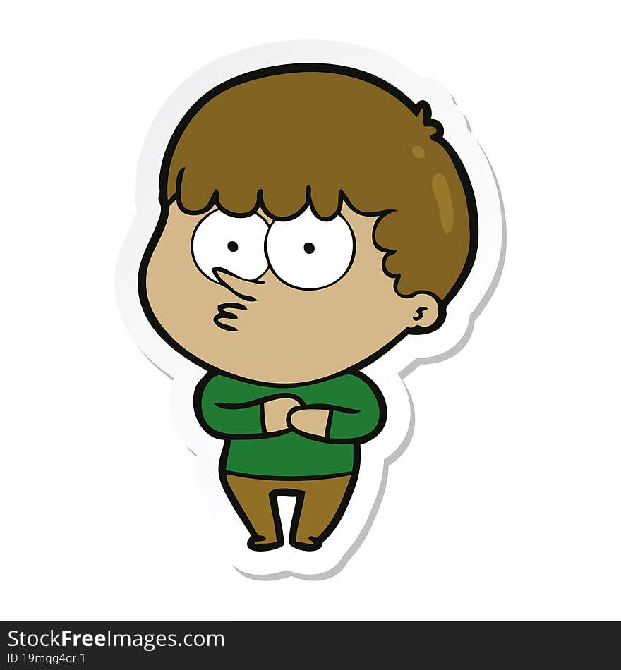 sticker of a cartoon curious boy