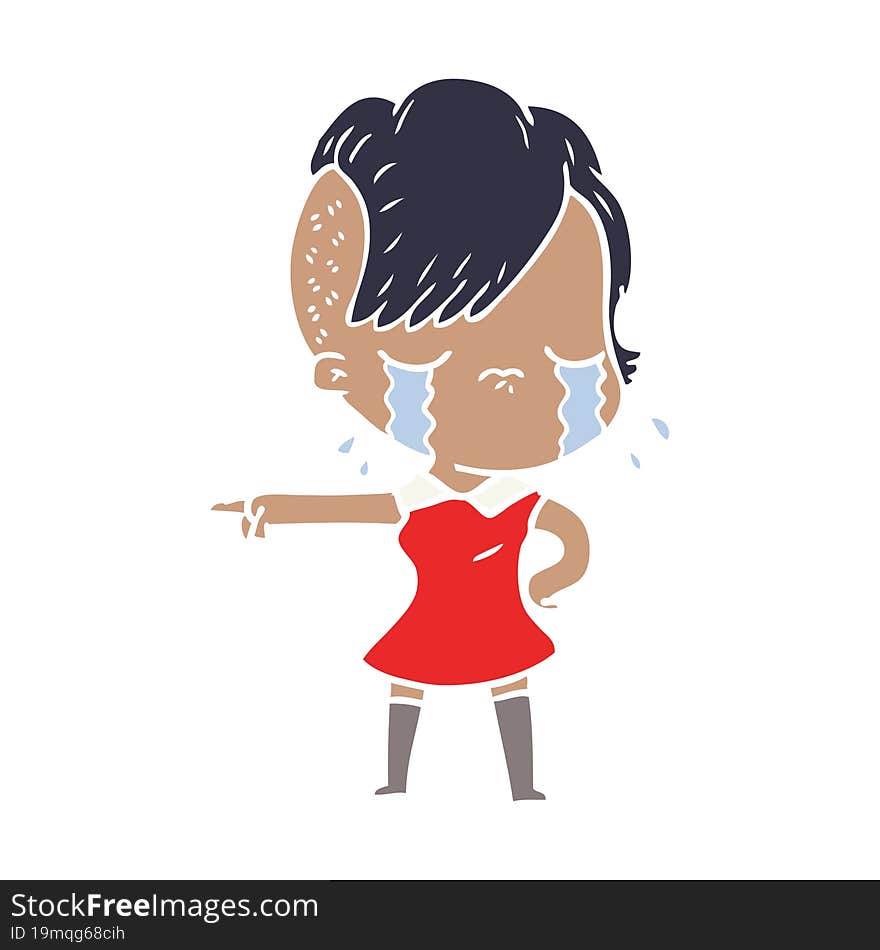 flat color style cartoon crying girl pointing