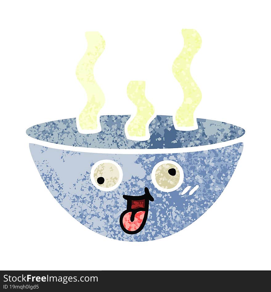 retro illustration style cartoon bowl of hot soup