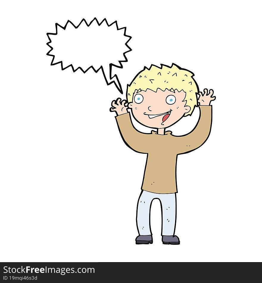 cartoon excited boy with speech bubble